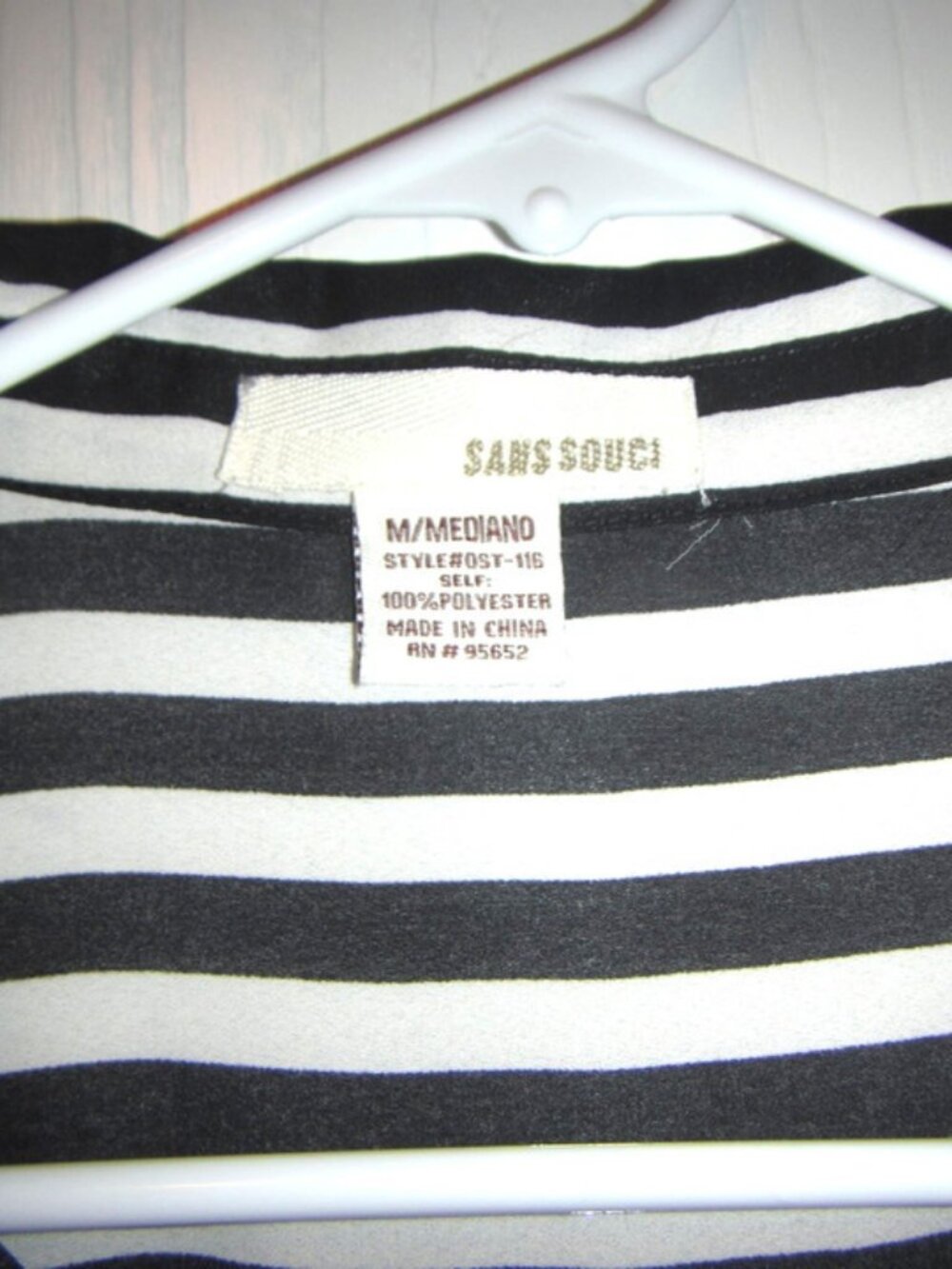Sans Souci Black White Striped Long Sleeve Button Blouse Shirt MEDIUM - Picture 4 of 15